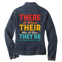 There A Place Their Has A Face Grammar Language T Shirt Ladies Denim Jacket | Artistshot