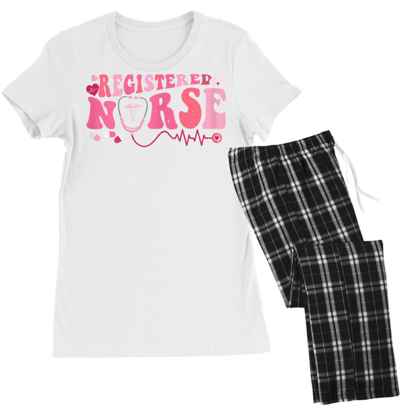 Womens Groovy Valentines Day Shirt For Rn Registered Nurses Lady T Shi Women's Pajamas Set | Artistshot