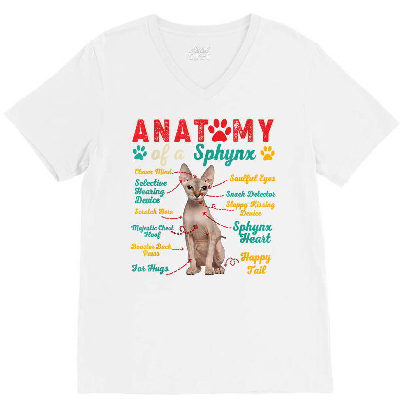 Vintage Anatomy Of A Sphynx Clever Soulful Happy Tails T Shirt V-neck Tee | Artistshot