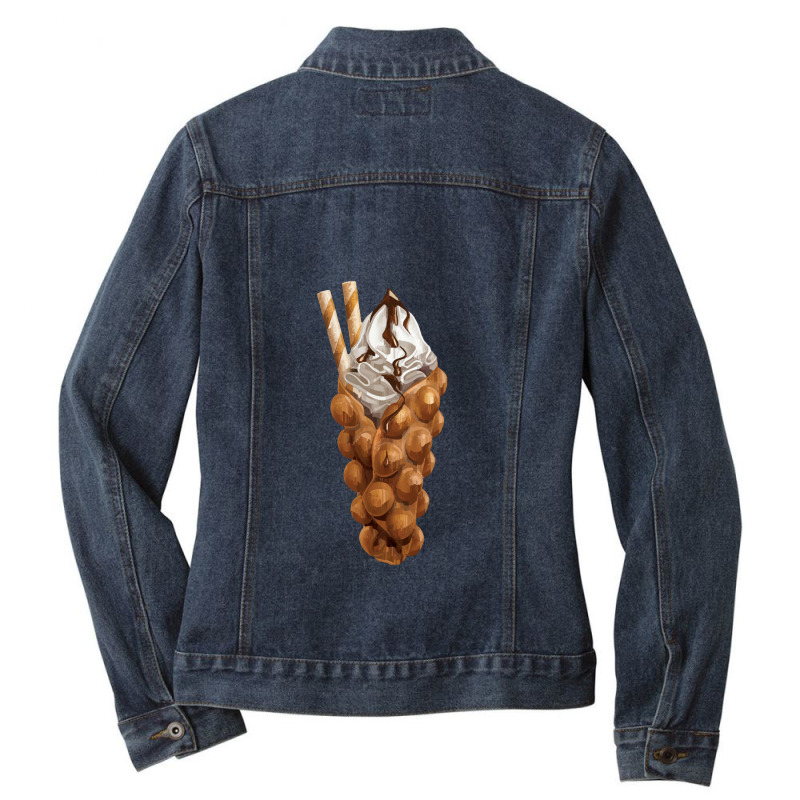 Bubble Waffle Ice Cream Ladies Denim Jacket by semartahu | Artistshot