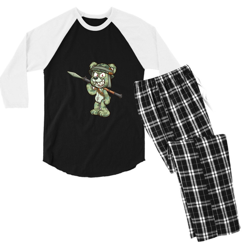 Cartoon Soldier Bear Men's 3/4 Sleeve Pajama Set | Artistshot