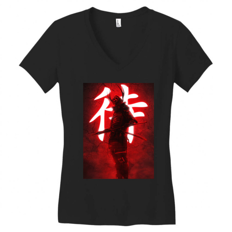 Warrior Red Samurai Women's V-Neck T-Shirt by apolitery | Artistshot