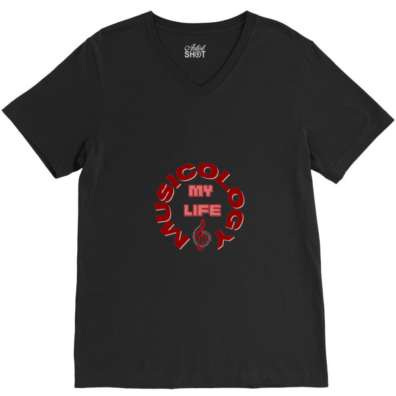 Musicology - My Life - Music Notes (red) V-Neck Tee by FranklinTepper1 | Artistshot