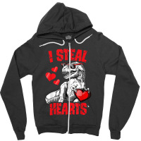 Boys Valentines Day Kids Dinosaur T Rex Lover I Steal Hearts Zipper Hoodie | Artistshot