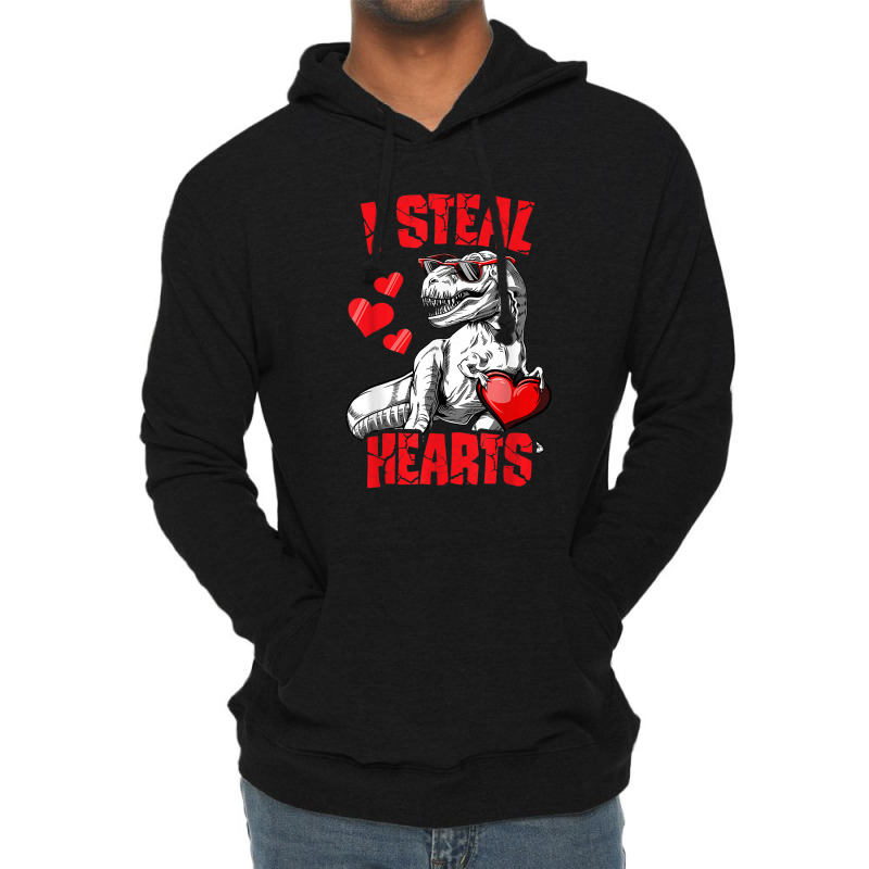 Boys Valentines Day Kids Dinosaur T Rex Lover I Steal Hearts Lightweight Hoodie | Artistshot