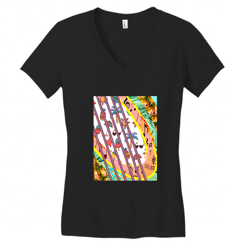 Funny Sunny Ananas Guitar - Vacation Trips Beaches - Tropical Paradise Women's V-Neck T-Shirt by PeteBabic | Artistshot