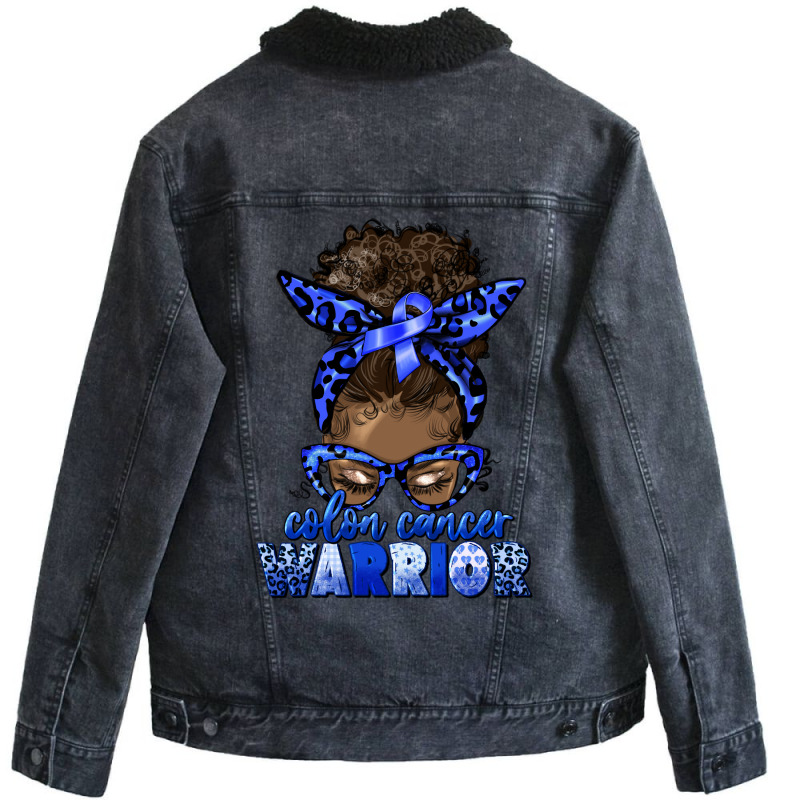 Colon Cancer Warrior Afro Messy Bun Unisex Sherpa-lined Denim Jacket | Artistshot