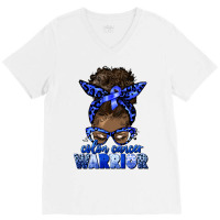 Colon Cancer Warrior Afro Messy Bun V-neck Tee | Artistshot