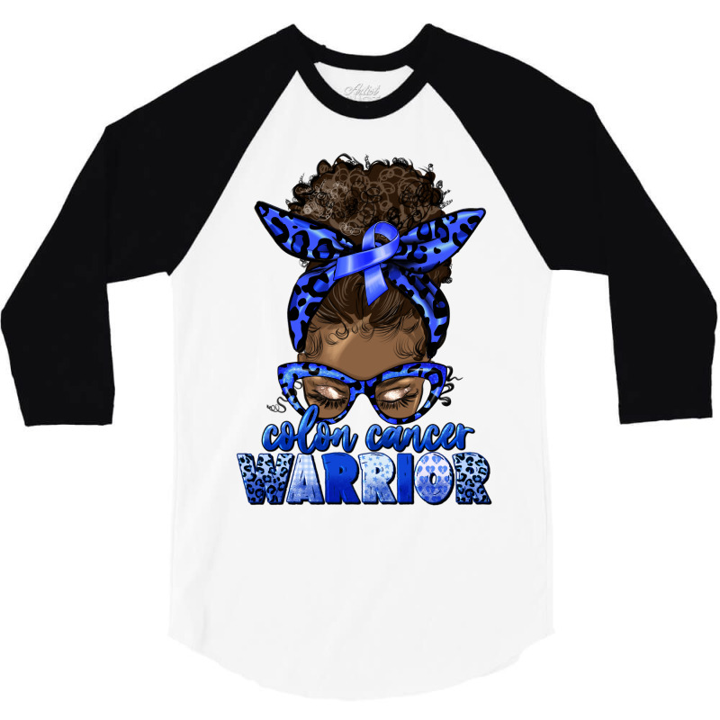 Colon Cancer Warrior Afro Messy Bun 3/4 Sleeve Shirt | Artistshot