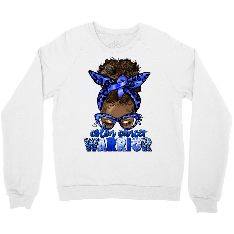 Colon Cancer Warrior Afro Messy Bun Crewneck Sweatshirt | Artistshot