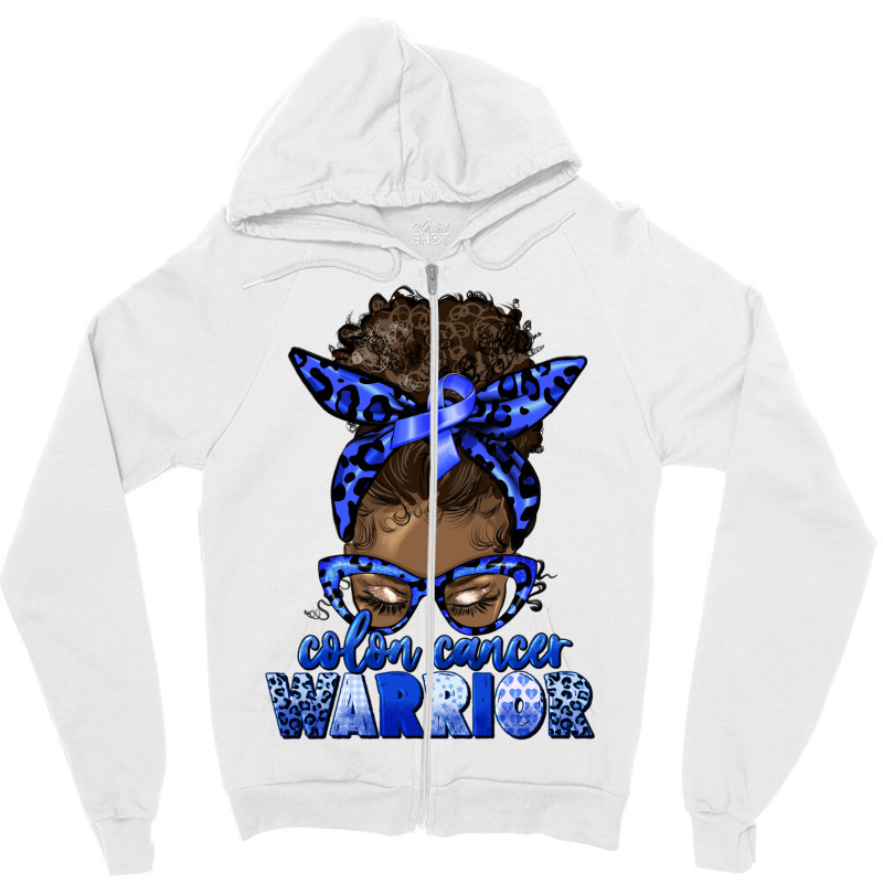 Colon Cancer Warrior Afro Messy Bun Zipper Hoodie | Artistshot