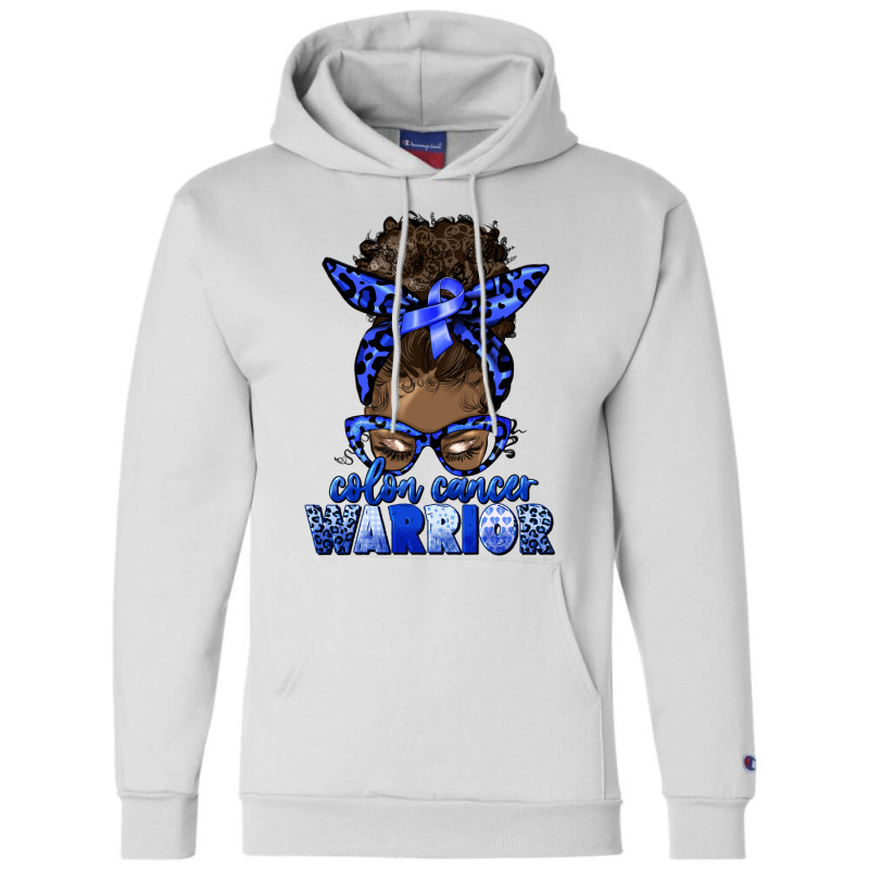 Colon Cancer Warrior Afro Messy Bun Champion Hoodie | Artistshot