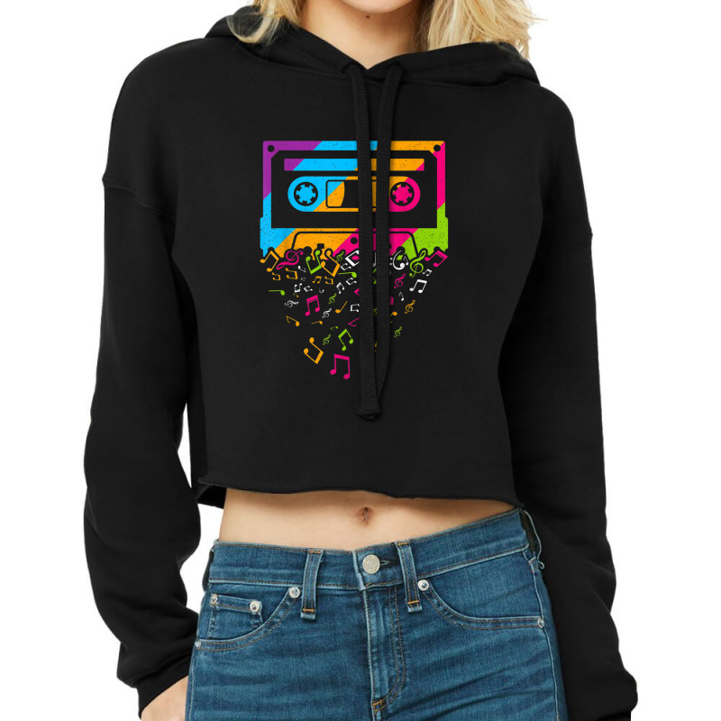 Retro 80's 90's Music Notes Cassette Tape Cropped Hoodie by RobertRayColton | Artistshot