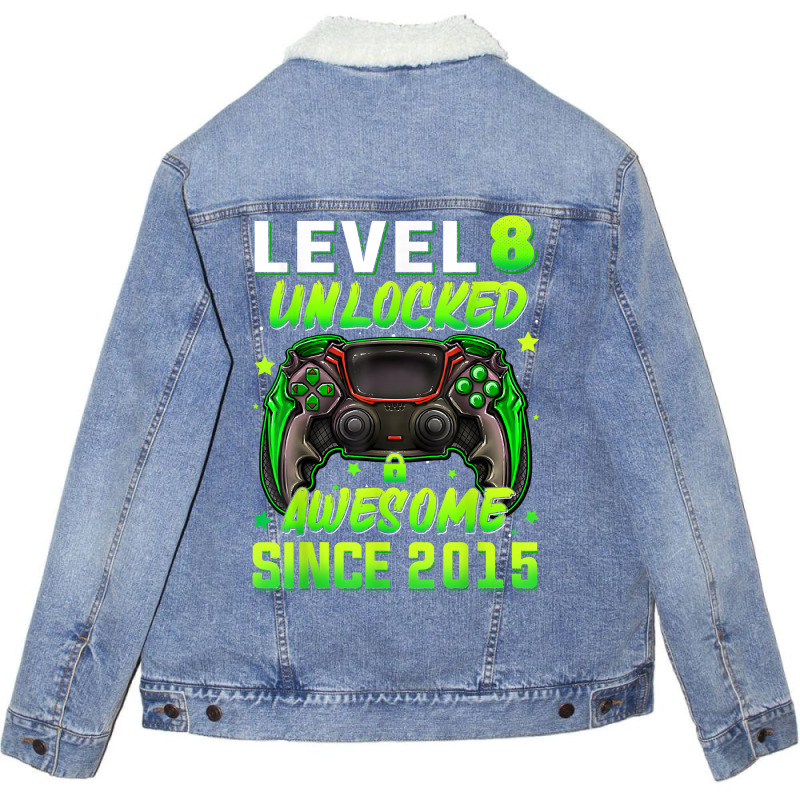 Level 8 Unlocked Video Game 8th Birthday Gamer Boys Kids T Shirt Unisex Sherpa-lined Denim Jacket | Artistshot