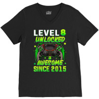 Level 8 Unlocked Video Game 8th Birthday Gamer Boys Kids T Shirt V-neck Tee | Artistshot