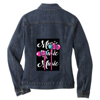 Music In Ear Headphones Songs Songs Ladies Denim Jacket | Artistshot