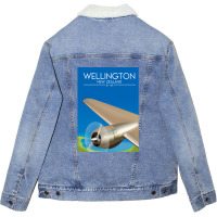 Wellington New Zealand Flight Poster .png Unisex Sherpa-lined Denim Jacket | Artistshot