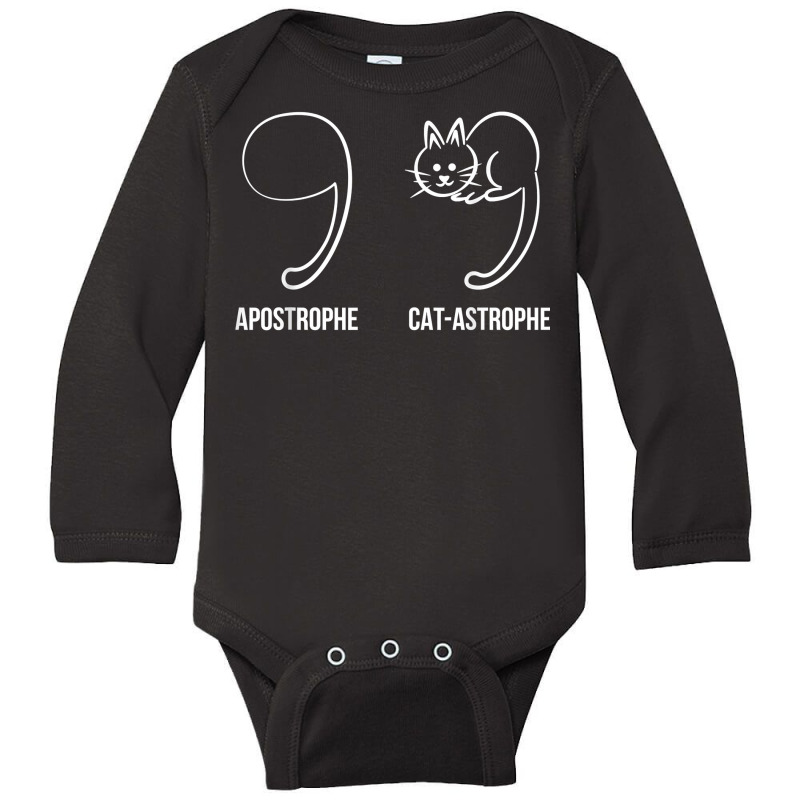 Apostrophe Vs Catastrophe. Funny Cat Pun English Grammar T Shirt Long Sleeve Baby Bodysuit by berkenby | Artistshot