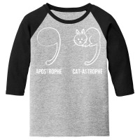 Apostrophe Vs Catastrophe. Funny Cat Pun English Grammar T Shirt Youth 3/4 Sleeve | Artistshot