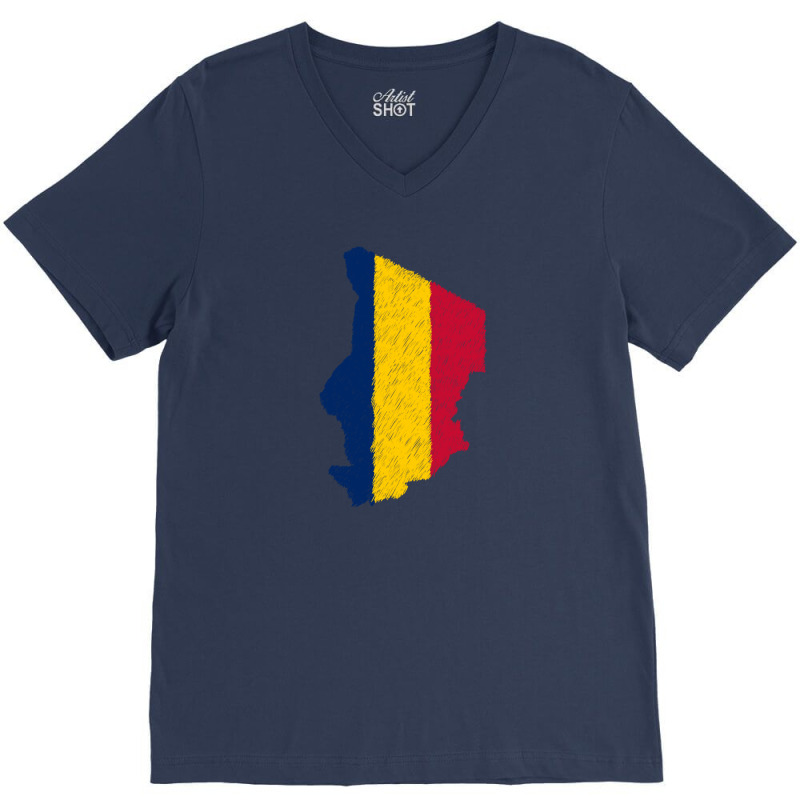 Chad Flag Map Drawing Line Art V-neck Tee | Artistshot