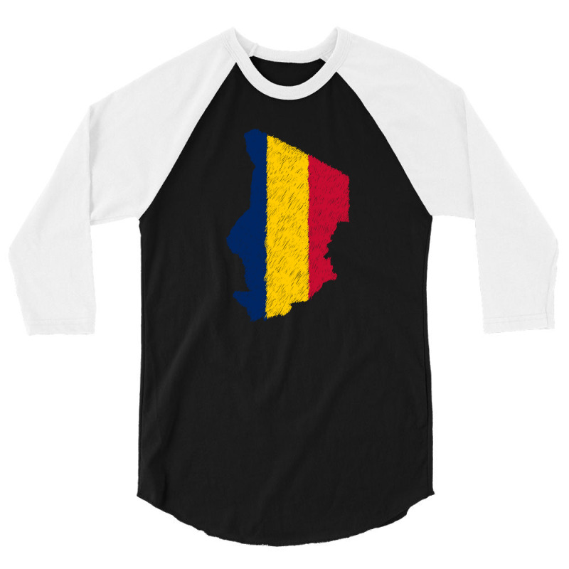 Chad Flag Map Drawing Line Art 3/4 Sleeve Shirt | Artistshot