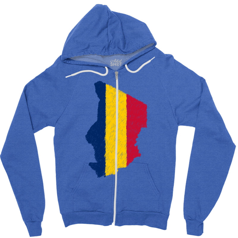 Chad Flag Map Drawing Line Art Zipper Hoodie | Artistshot