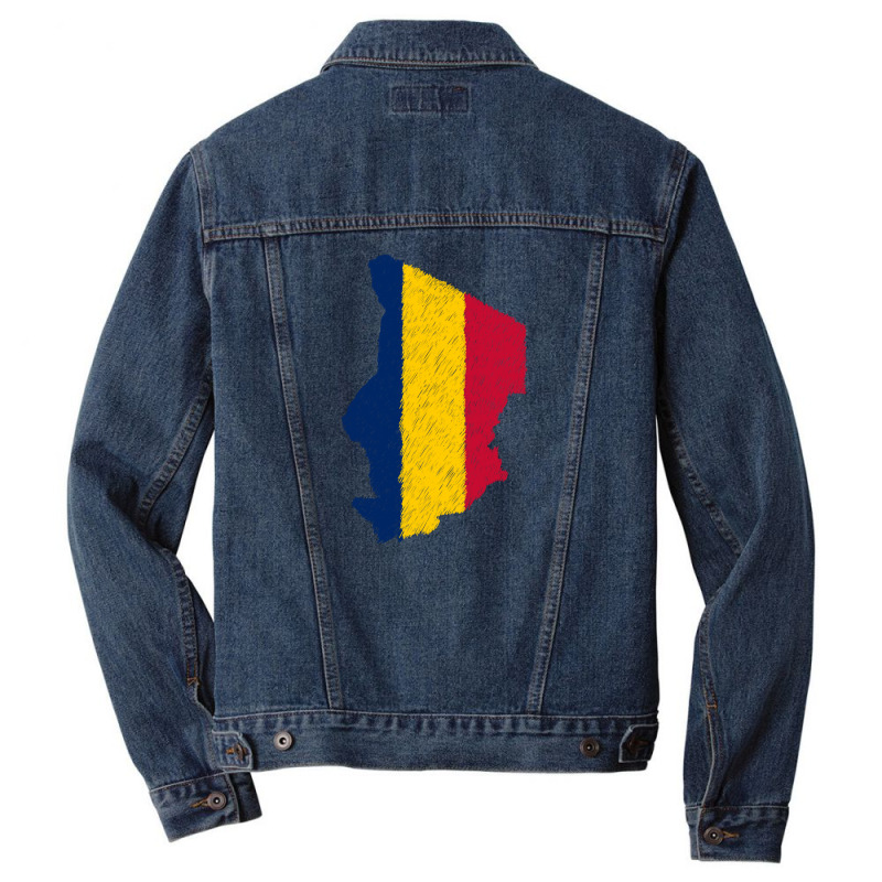 Chad Flag Map Drawing Line Art Men Denim Jacket | Artistshot