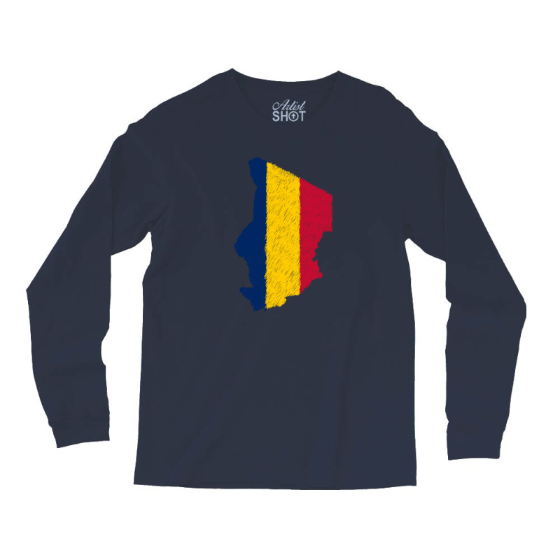 Chad Flag Map Drawing Line Art Long Sleeve Shirts | Artistshot