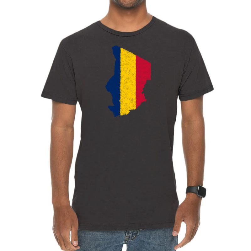 Chad Flag Map Drawing Line Art Vintage T-shirt | Artistshot