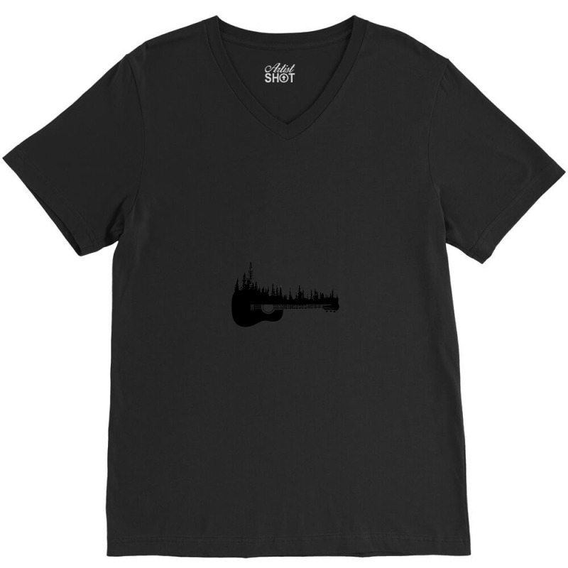 Forest Guitar Black And White V-neck Tee | Artistshot