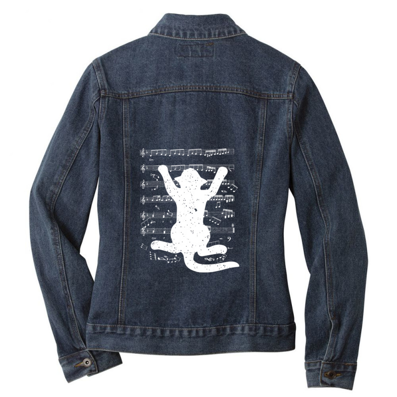 Cat Music Sheet Cat Music Musical Note 1 Ladies Denim Jacket by RafaelGonzalezRamirez | Artistshot