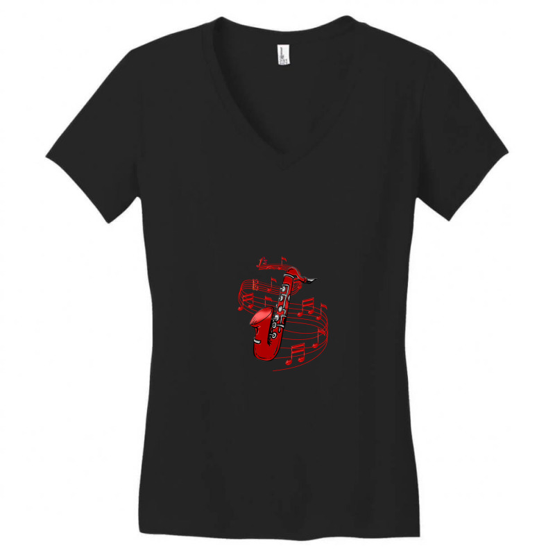 Red Sax With Music Notes Women's V-Neck T-Shirt by FranklinTepper1 | Artistshot