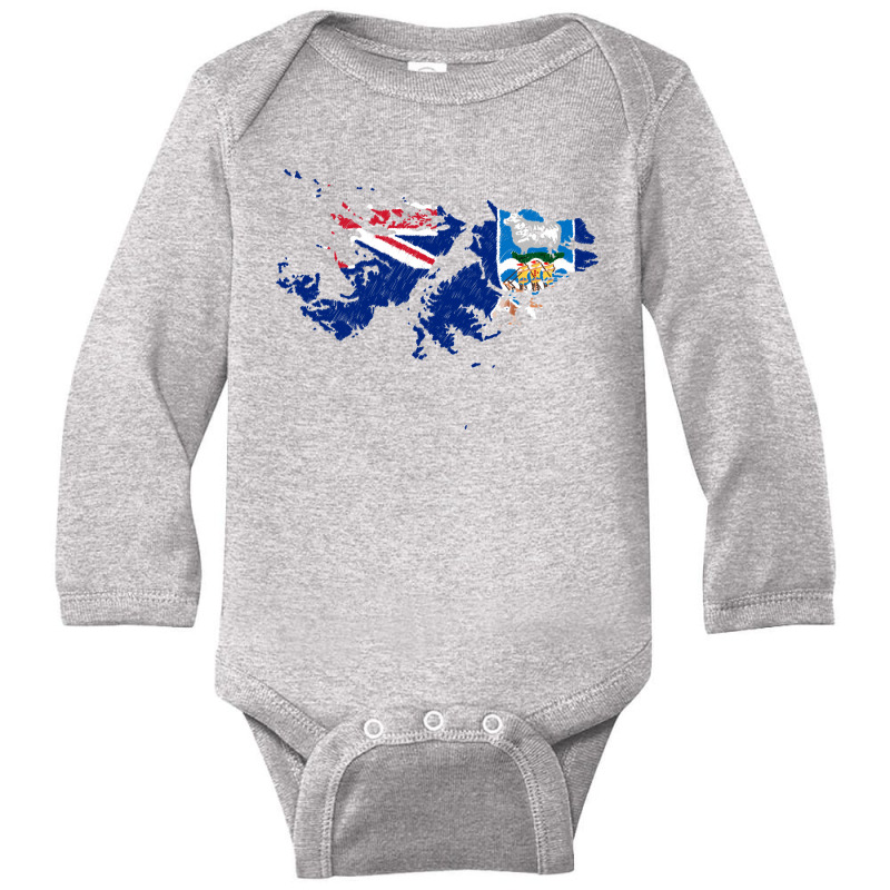 Falkland Island Malvinas Flag Map Drawing Line Art Long Sleeve Baby Bodysuit by Erwin Saputra Art | Artistshot