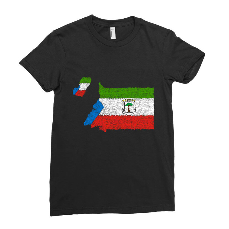 Equatorial Guinea Flag Map Drawing Line Art Ladies Fitted T-Shirt by Erwin Saputra Art | Artistshot