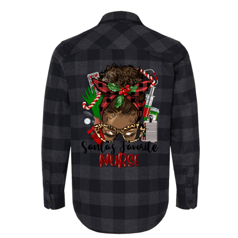 Christmas Nurse Afro Messy Bun Flannel Shirt | Artistshot