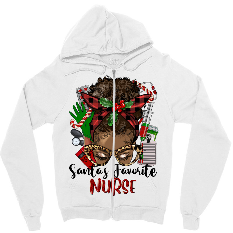Christmas Nurse Afro Messy Bun Zipper Hoodie | Artistshot