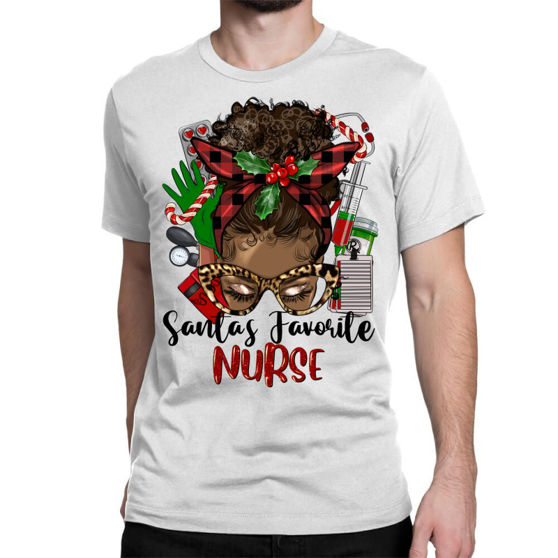 Christmas Nurse Afro Messy Bun Classic T-shirt | Artistshot