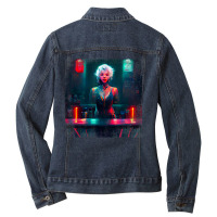 Marilyn Cyberpunk Girl Monroe Futuristic Vintage Model Grey T Shirt Ladies Denim Jacket | Artistshot