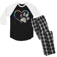 Pawprint Tie Dye Rainbow Inspired Dog Paw Print Gift Classic Men's 3/4 Sleeve Pajama Set | Artistshot