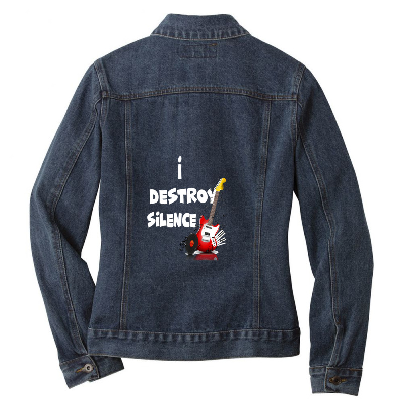 I Destroy Silence Guitar Ladies Denim Jacket by PauletteWatkins1 | Artistshot