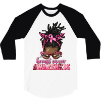 Breast Cancer Awareness Afro Messy Locs Bun 3/4 Sleeve Shirt | Artistshot