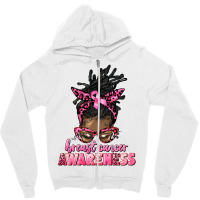 Breast Cancer Awareness Afro Messy Locs Bun Zipper Hoodie | Artistshot