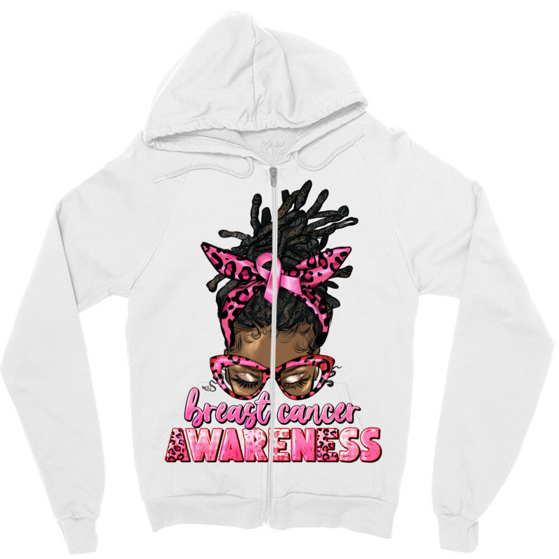 Breast Cancer Awareness Afro Messy Locs Bun Zipper Hoodie | Artistshot