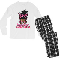 Breast Cancer Awareness Afro Messy Locs Bun Men's Long Sleeve Pajama Set | Artistshot