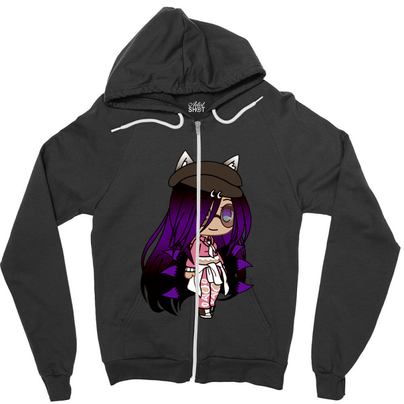 Cute Chibi Style Kawaii Anime Girl With Fox Ears And Tails Pullover Ho Zipper Hoodie | Artistshot