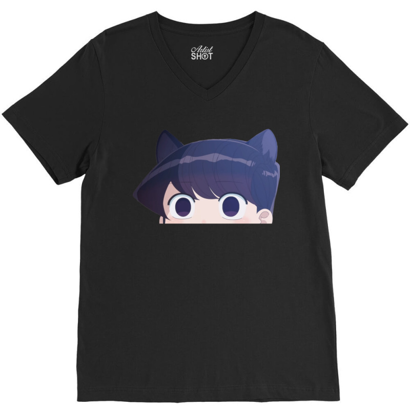 Komi-san Cat Ears Peeker V-Neck Tee by JohnLoechler | Artistshot