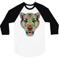 Panther Huichol Sugar Skull Calavera Skull Aztec Art On Back Pullover 3/4 Sleeve Shirt | Artistshot