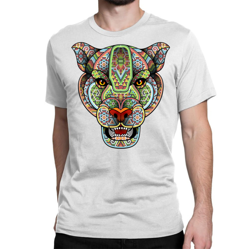 Panther Huichol Sugar Skull Calavera Skull Aztec Art On Back Pullover Classic T-shirt by jessen | Artistshot