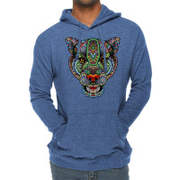 Panther Huichol Sugar Skull Calavera Skull Aztec Art On Back Pullover Lightweight Hoodie | Artistshot