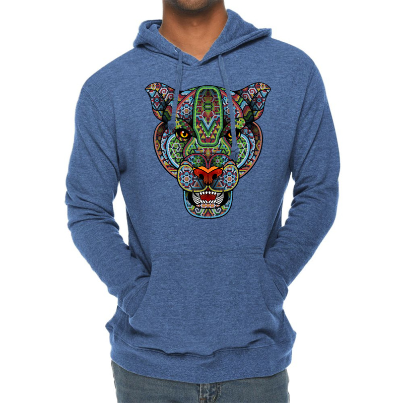 Panther Huichol Sugar Skull Calavera Skull Aztec Art On Back Pullover Lightweight Hoodie by jessen | Artistshot